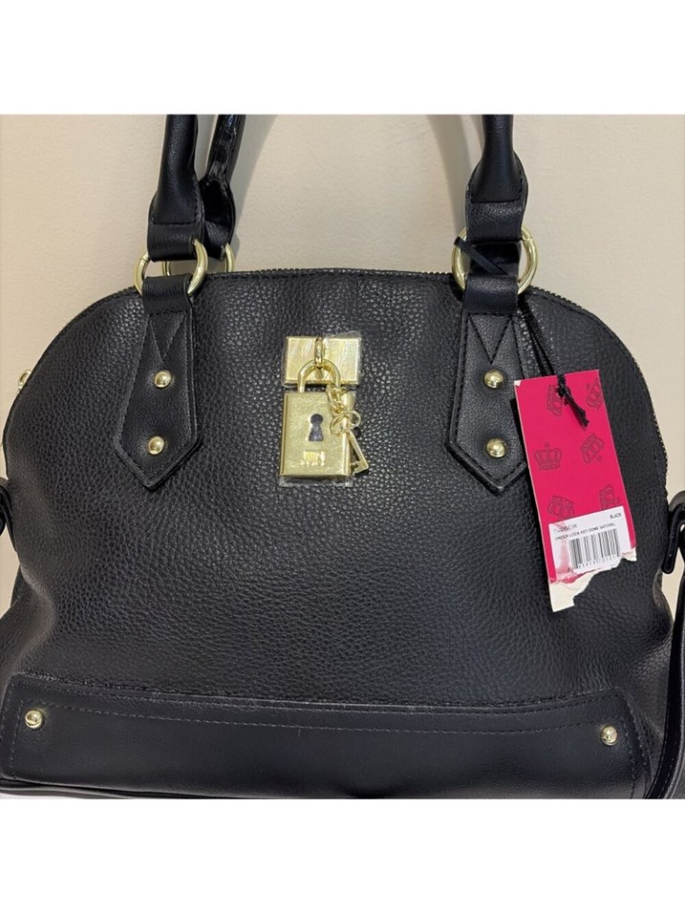 Juicy Couture Under Lock Satchel Dome Black Double Handle Crossbody Y2K NEW - Picture 2 of 11